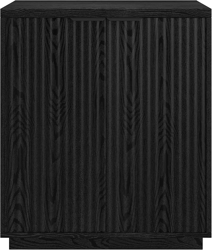 Henn&Hart 28" Fluted Wooden Accent Cabinet, Modern Ribbed Sideboard Buffet Cabinet with 2 Doors and an Adjustable Shelf for Living Room, Dining Room, Bedroom or Entryway, Black Grain