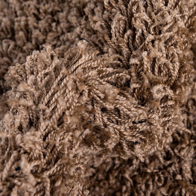 Unique Loom Solid Shag Collection Area Rug (4' 1" Round, Sandy Brown)