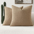 FUTEI Pack of 2 Khaki Decorative Throw Pillow Covers 24x24 Inch Soft Cozy Solid Boucle Textured European Cushion Case,Modern Home Decor for Couch Bed Living Room