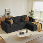 115" Cloud Boneless Sectional Couch, Deep Seat L Shaped Modular Couch with Ottoman, Oversized Upholstered Convertible 4 Seater Modular Sofa for Living Room,Black Chenille
