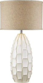 Possini Euro Design Cosgrove Mid Century Modern Coastal Table Lamp 32.75" Tall Ceramic White Handcrafted Beige Fabric Drum Shade Decor for Living Room Bedroom House Bedside Home (Colors May Vary)