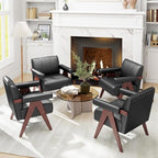 STHOUYN Black Leather Accent Chairs Set of 2, Mid Century Modern Accent Chair, Side Arm Chairs for Living Room, Office Guest Waiting Room Chairs (2, Black)
