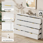 White 8 Drawer Dresser for Bedroom, Modern Dresser with Smooth Slides, Wide Chest of Drawers with Golden Handles for Bedroom, Living Room, Closet, 15.7" D x 55" W x 37.4" H