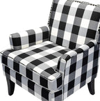 HULALA HOME Modern Accent Chairs Set of 2, Farmhouse High Back Buffalo Plaid Chairs with Wooden Legs & Nail Head Trim, Comfy Upholstered Armchairs for Living Room/Bedroom (Buffalo Black)