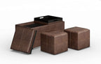 SIMPLIHOME Avalon 35 inch Wide Contemporary Rectangle 5 Pc Storage Ottoman in Distressed Chestnut Brown Vegan Faux Leather, Assembled, For the Living Room, Entryway and Family Room