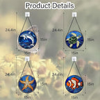 Stained Glass Window Hanging 4 Pcs Set Blue Ocean Turtle Dolphin Large 15" - Marine Life Suncatcher Garden Sun Catcher Decor Birthday Mother's Day for Mom Woman Nana Men
