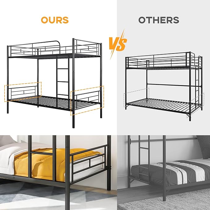 Merax Bunk Bed with Ladder and high Guardrail, Able to Split, Metal Bunk Bed, Storage Space, Noise Free,Twin Over Twin Size,Black