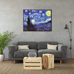 Wieco Art Framed Wall Art Canvas Prints of Starry Night by Vincent Van Gogh Paintings Reproduction Post-Impressionism Artwork Framed Wall Art for Living Room Home Decorations Black Frame