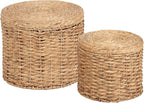 Kate and Laurel Halm Modern Woven Rattan Round Storage Side Tables, Set of 2, 20 x 17 and 16 x 14, Natural Rattan, Lift-Top End Tables for Use as Hidden Storage Baskets or Small Ottoman Tables