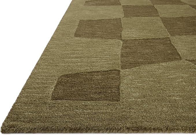 Loloi Leanne Ford Craven Collection CVN-03 Green/Olive 2'-6" x 7'-6" Runner Rug Checkered, Patterned, Neutral, Hallway, Kitchen, Mudroom, and Bathroom