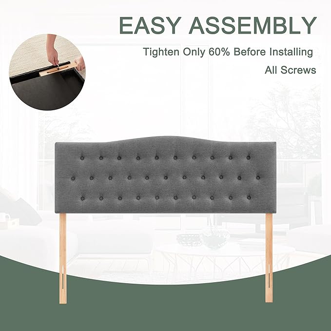 Tufted Upholstered Headboard Twin Size, Sturdy and Durable Solid Wood Twin XL headboard, Fabric Headboard Adjustable Height from 37” to 51”, Modern Button Diamond Design Head Board, Grey