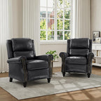 Faux Leather Recliner Chair, Modern Pushback Armchair with Adjustable Backrest & Footrest for Bedroom, Living Room (Black,Set of 1)