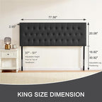 Tufted Upholstered Headboard King Size, Solid Wood Head Board with Durable Metal Legs, Adjustable Height Bed headboard from 37” to 51” Fabric Headboard in Modern Button Design (Black)