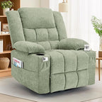 360° Swivel Rocker Recliner for Adults, Nursery Glider Recliner with Massage and Heating, Rocking Chair with Cup Holder, Manual Recliner Chair for Living Room, Bedroom (Fabric, Turquoise)