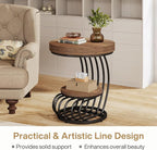 Tribesigns Round End Table Set of 2, 2-Tier Farmhose Wood Side Table with Shelf Storage, Small Sofa Side Bedside Nightstand, Accent Furniture for Living Room, Light Brown