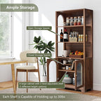 RARZOE Set of 2 Bookshelves and Bookcases, 5-Tier Arched Bookshelf with Glass Doors, Floor Standing 5 Shelf Book case, Wood Display Cabinet Storage Organizer for Living Room, Bedroom, Office(Walnut)