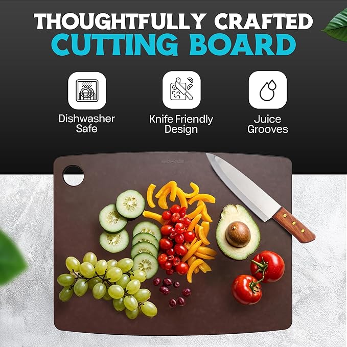 Dishwasher Safe Cutting Boards for Kitchen - Large Composite Wood Cutting Boards - Thin, BPA Free & Eco-Friendly Chopping Board (14.5 x 11.25 Inch, Nutmeg)