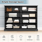 8 Drawer Dresser for Bedroom, 53" Wide Wooden Chest of Drawers, Rustic Farmhouse Dresser with Large Drawers & Metal Handles, Modern Storage Organizer for Closet, Living Room, Hallway, Black