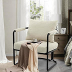Accent Chairs Set of 2 for Living Room, Mid Century Modern Upholstered Reading Armchairs for Bedroom, Office, with Comfy Chenille Cushion & Metal Frame, Beige Cream