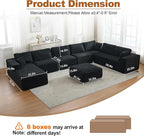 Modular Sectional Cloud Couch for Living Room,Modern Boneless Couche Set with Plush Corduroy,Comfy Floor Sofa with Memory Foam,Stupendous U Shaped Sofa with Ottoman,No Assembly Required,Black