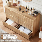 LEYAOYAO Fluted 6 Drawers Dresser, 48" Wide Modern Chest of Drawers with Wood Grain Top, Curved Profile Design, Dresser TV Stand, Wood Drawer Organizer for Bedroom, Living Room, Hallway,Natural