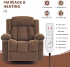 Power Swivel Rocker Recliner Chair with Heat and Massage, USB and Type-C Charging Port, Electric Glider Rocking Chairs, Oversized Recliner Chairs for Adults(Fabric, Brown)