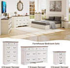 Dresser for Bedroom with 7 Drawers, 55" Wide Dresser for Storage and Organization, Farmhouse Chest of Drawers for Living Room, Closet, Hallway, White