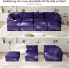 138" Boneless Cloud Couch Modular Sectional Sofa with Deep Seat for Living Room, L Shape Couch with Ottoman, Snowflake Cloth and 40D Memory Sponge，2 Throw Pillows (Purple, 4 Seater+4 Ottoman)
