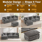 111.4" L-Shaped Cloud Chenille Sectional with Reversible Chaise, Flexible 3+1 Layout for Large Spaces, Deep Seat and Free Pillows Included