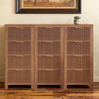 Modern 12-Drawer Solid Wood Dresser with Fluted Front & Gold Handles, Multifunctional Tall Storage Chest, for Hallway, Entryway, Walnut X3