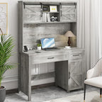 Vabches Farmhouse 47" Executive Desk, Computer Desk with Drawers and Storage Cabinet, Workstation with Hutch for Home Office