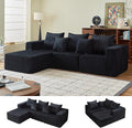 102" Cloud Couch for Living Room,Boneless Couch with Oversized Chaise,Deep Seat Sofa with 5-Pillows for Bedroom,Corduroy Sofa in A Box,Black