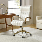 HULALA HOME Modern Executive Office Chair, Faux Leather Tufted Ergonomic Desk Chair with Gold Plated Base & Armrests, 360° Swivel Adjustable Height Tilt Home Office Chair for Work/Study