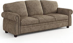ONBRILL 90 Inch Nailhead Trim Couch for Living Room, 23 Inch Deep Seat Rolled Arm Sofa, Comfy Upholstered 3 Seater Chenille Couch w/Wooden Leg, Large Traditional Sofa for Farmhouse, Brown