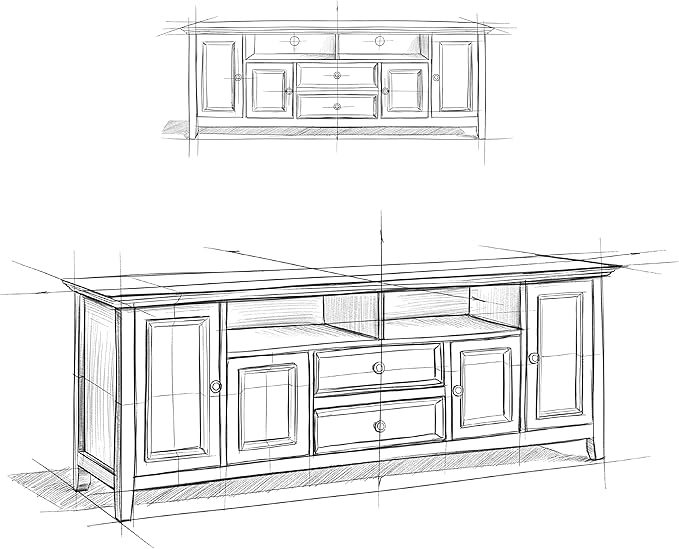 SIMPLIHOME Amherst 72-inch Wide Solid Wood TV Stand in Hickory Brown, Transitional-Style Media Console for Living Room with Cable Management and Adjustable Shelves, Fits 80" TVs