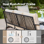 6 Piece Metal Outdoor Patio Furniture Sets, Patio Conversation Sets 1 3-Seater Sofa, 4 Single Sofa with 5.75" Extra Thick Cushion & Coffee Table, Black Frame Backyard Furniture, Beige