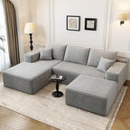 107.5" Cloud Modular Sectional Couch with 1 Ottoman,Modern Minimalist Upholstered Couches, Comfort U Shaped Sofa for Living Room,Deep Seat Corner Couch，No Assembly Required (Grey,Left Facing Chaise)