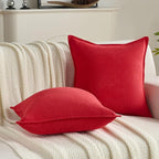 FUTEI Christmas Red Chenille Throw Pillow Covers 22x22 Inch Set of 2,Edges Double-Stitched Cushion Cases,Modern Home Decor for Couch Living Room