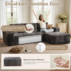 135.4'' U Shaped Sectional Couches for Living Room, Large Boneless Cloud Couch, Modern Modular Sofa Deep Seat Plush Corduroy, No Assembly Required,Plush Corduroy,Gray
