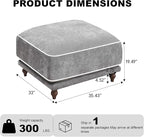 35" Square Ottoman for Modular Couch Sectional Sofa,Movable Footstool with Wooden Legs for Living Room Bedroom,Comfy Thicked Cushion Upholstered Foot Rest,Light Grey