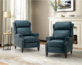 HULALA HOME Genuine Leather Recliner Chair, Traditional Manual Pushback Comfy Seating for Living Room, Thick Cushion & Solid Wood Legs, Wingback Recliner with Nailhead Trim, Turquoise-S2
