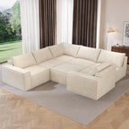 Vesgantti 143.7" Oversized Boneless Modular Couch, Modern 6 Seater Sectional Sofa with Ottoman & Deep Seat, Convertible Chenille Cloud Couches for Living Room, No Assembly Required, Beige