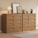 Buffet Cabinet Set of 2 with Storage, Arc Accent Sideboard with 2 Doors and Adjustable Shelves, Large Console Table for Dining Room, Kitchen, Living Room, Oakbrown