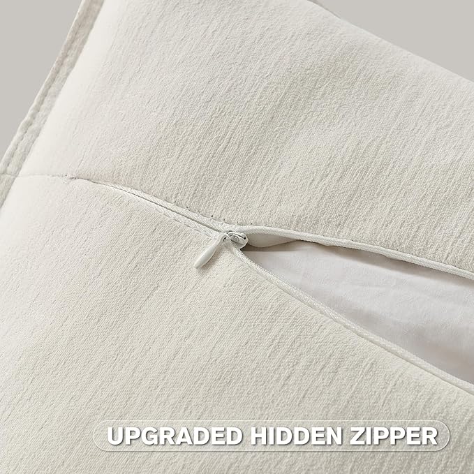 FUTEI Cream White Chenille Throw Pillow Covers 26x26 Inch Set of 2,Edges Double-Stitched Euro Pillow Shams,Modern Home Decor for Couch Living Room