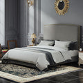Queen Size Upholstered Platform Bed Frame with 56" Headboard, Soft Boucle Fabric, Mid-Century Modern Design, No Box Spring Required, Easy Assembly, Grey