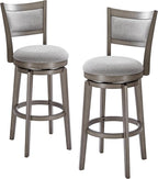 PrimeZone Swivel Bar Stools Set of 2, 30 Inch Bar Height Barstools, High Back Bar Stool with Solid Wood Legs & Wrap-Around Footrest, Counter Stools for Kitchen Island, Pub, Grey