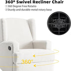 Boucle Swivel Glider Recliner Chair for Adults - Plush High Back Rocker with Deep Seat, Manual Reclining Upholstered Armchair for Living Room or Nursery, Textured Fabric Accent Chair-White