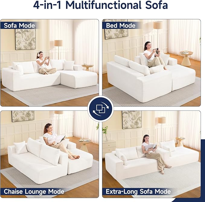 2025 New 108" Cloud Couch Sectional, Modular Sectional Sofa with L-Shaped Chaise, Deep Seat Sectional Modular Couch for Living Room, No Assembly Required (Beige, Right Facing Chaise)