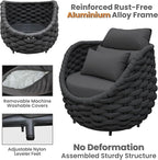Aluminum Rope Patio Furniture Set: 6 Pieces Assembled Outdoor Conversation Sofa Set for 7 - Modern Metal Couch Set Cushioned - All Weather Porch Seating for Deck Garden Lanai Hotel, Dark Gray