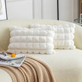 Neelvin Cream White Faux Fur Cozy Soft Plaid Decorative Throw Pillow Covers 12x20 inch Set of 2,Velvet Pillowcase Cushion Case for Sofa Couch